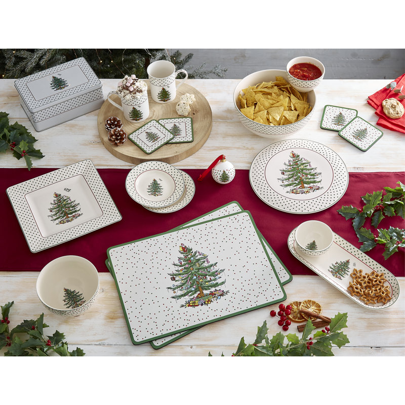 Spode Christmas Tree Polka Dot Mug & Spoon Set 14Oz