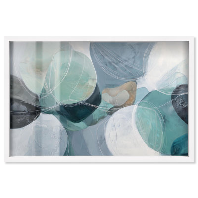 Blue Swirl Shadowbox Print Blue Abstract Decor by Art Remedy, White Frame, 31 x 21