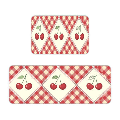 Red Cherry Argyle 2-Piece Set Kitchen Floor Mats Nook & Kitchen