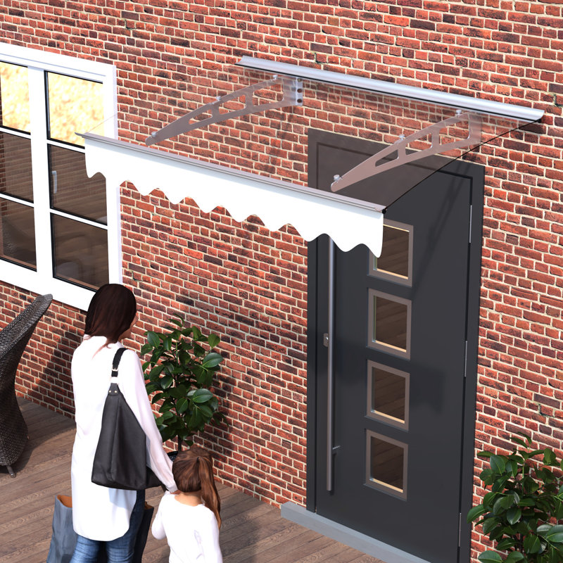 Auvent de porte 47 po x 34 po - Toit en polycarbonate massif avec supports muraux en tôle d'aluminium et béton rouillé Upf80 +