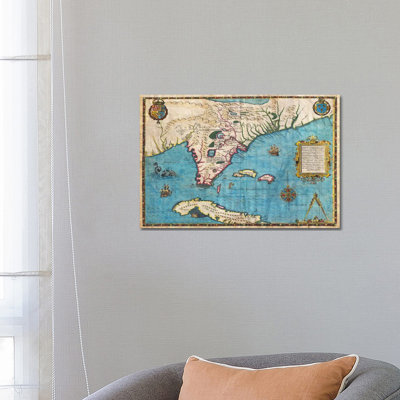 Map of Florida & Cuba (1588) 1 Piece Wrapped Canvas Wall Art