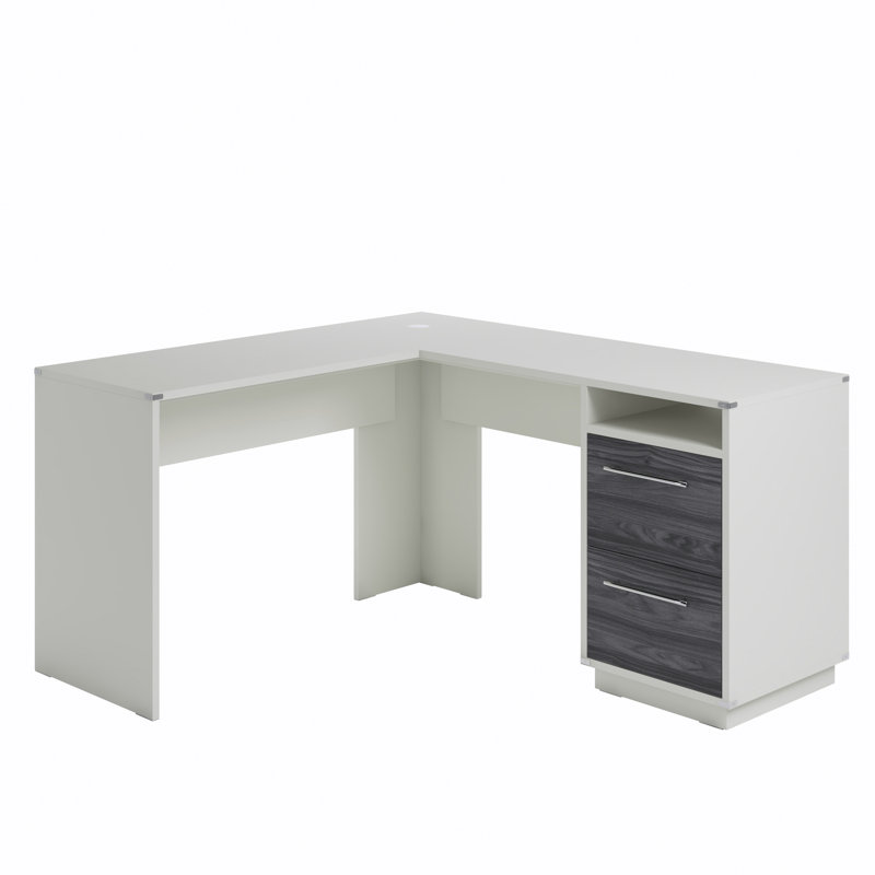 L-Shaped Executive Desk, Pearl Oak/Gray