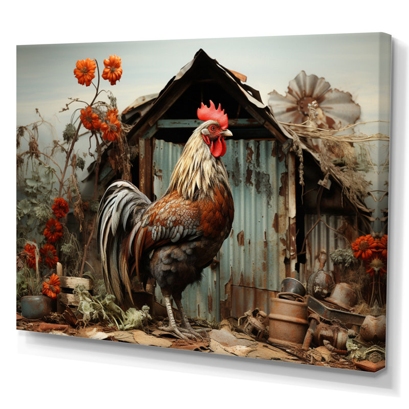 «Binzel Roaster Barnyard Serenade I», art encadré de grange, H 34 po x l 44 po, Toile tendue
