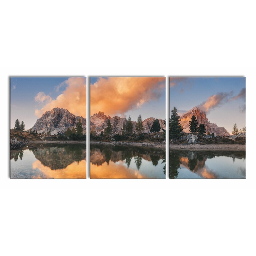 3-tlg. Leinwandbilder-Set Bunte Dolomiten am See Limides