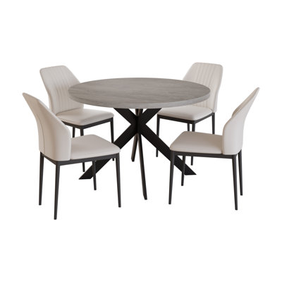 Cappelletti 46'' Round Dining Table Set, Modern Kitchen Table Set with Chairs, Steel Legs