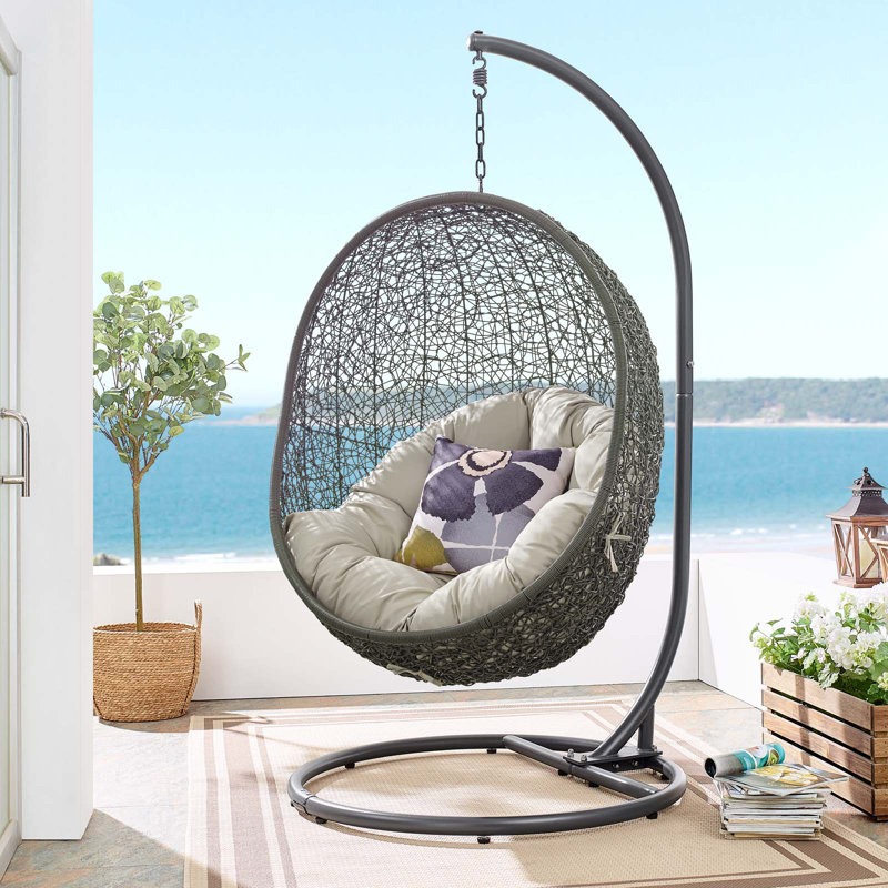 Modway Hide Outdoor Patio Swing Chair With Stand, Gray/Beige
