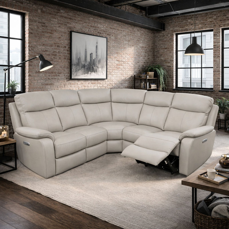 Windsor Powerglide Power Recliner Real Leather 2C2 Corner Sofa With USB Charging, Pewter