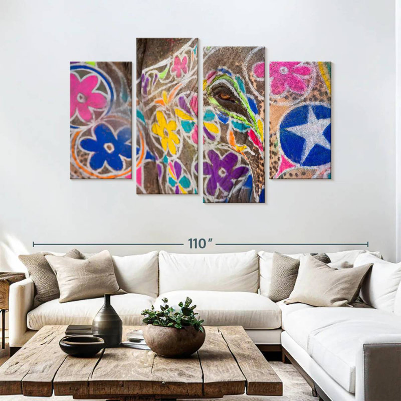 Brampt Colorful Painted Elephant, 54" H x 84" W