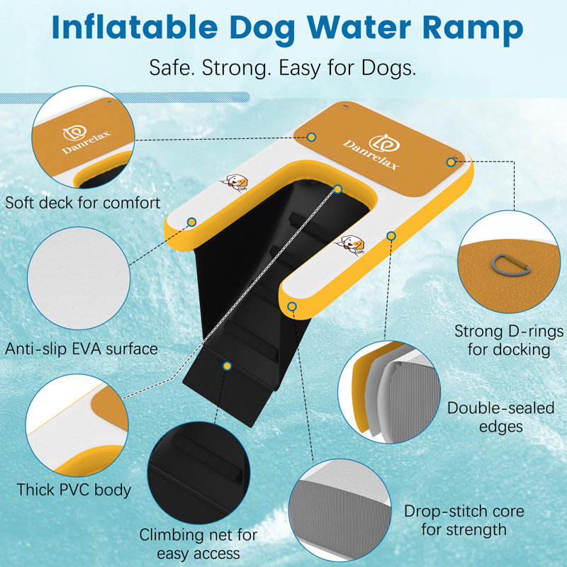 Rampe gonflable pour bateau pour chien, Moyen (H 5,9 po x l 47,24 po x P 31,5 po)