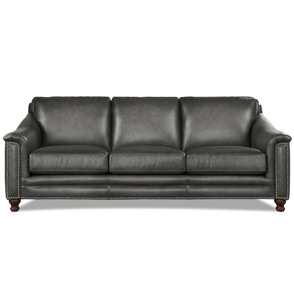 Alpert 91.5'' Genuine Leather Sofa, Ash Gray Genuine Leather