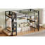 Structure de lit simple de taille mezzanine avec garde-robe, lit mezzanine en métal avec tablettes de rangement et panneau perforé