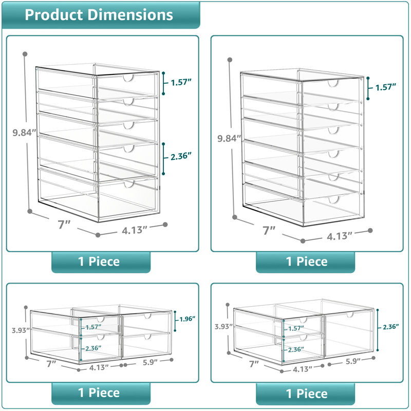 Bacs de rangement et de rangement transparents Sorbus avec tiroirs, 4 caisses de rangement empilables pour le bureau, la cuisine, l'artisanat et plus encore, 18 tiroirs