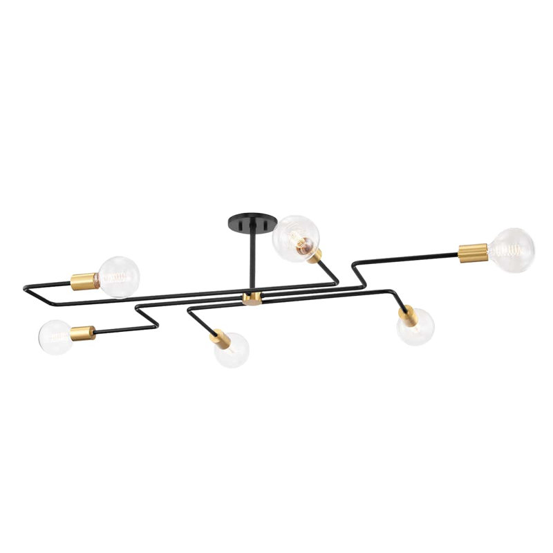 Jena 6 Light Semi Flush, Aged Brass/Textured Black, 10.25" H x 67.75" W x 40" D