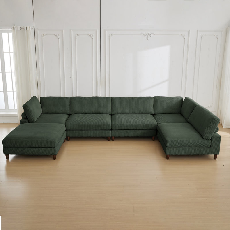 Canapé modulaire en velours côtelé 6 pièces, Velours côtelé vert