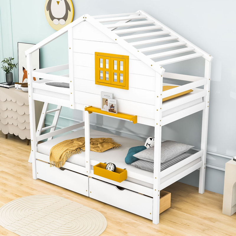 Cranmo Kids Twin Over Twin Bunk Bed with Drawers, White