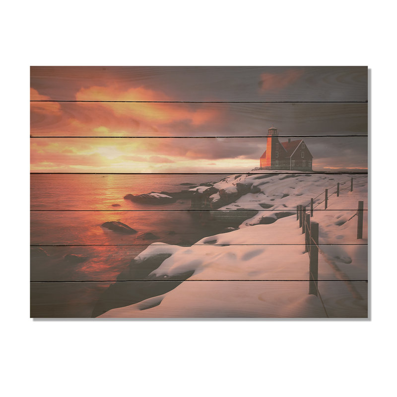 Garde-phare côtier en Alaska II - phare de plage sur bois, H 30 po x l 40 po x P 0,78 po
