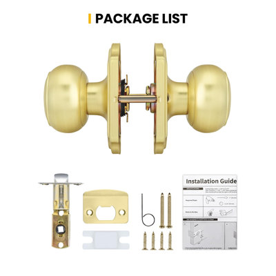 Brushed Gold Closet Door Knobs Interior No Lock, Passage Door Knobs Hallway, Gold Door Knob Without Lock 6 Pack