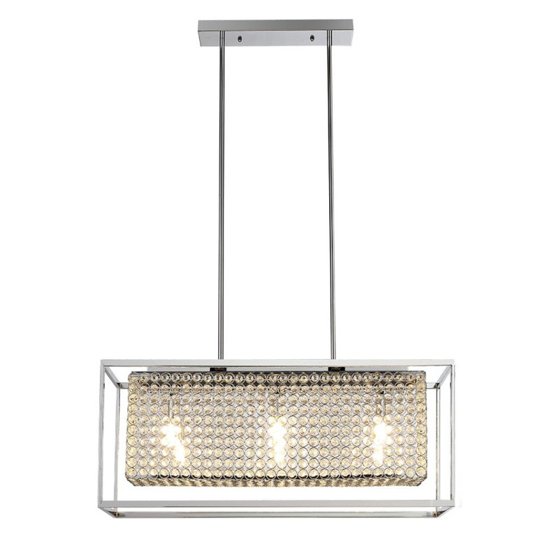 Luminaire suspendu rectangulaire à 6 lumières avec détails en cristal Medinger