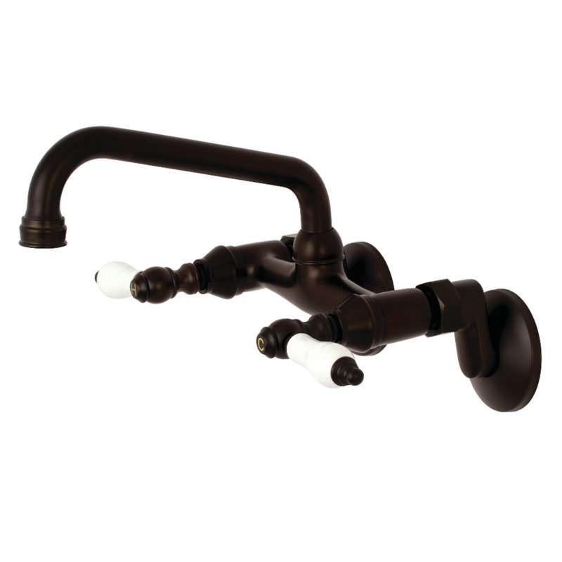 Kingston Brass Kingston Double-Handle 2-Hole Wall-Mount Bridge Kitchen Faucet, Oil Rubbed Bronze