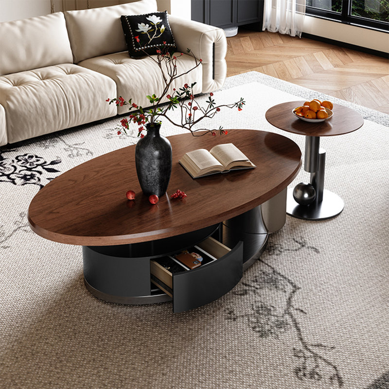 Light luxury oval coffee table living room, 16.5" H x 51.2" L x 27.6" W