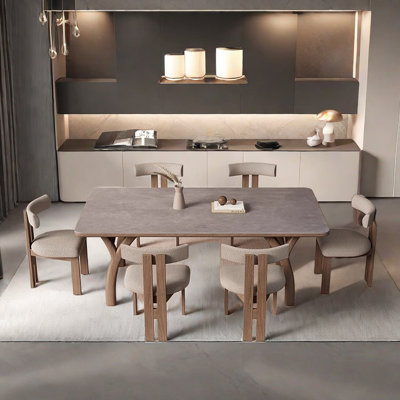 Modern Minimalist Wood Stone Dining Table Chair