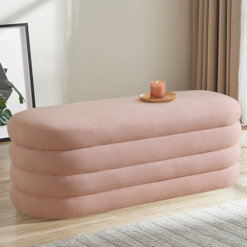 Polyester Upholstered Storage Bench, Pink