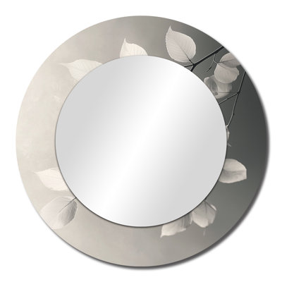 Pebble Grey Leaves Veins Of Nature I - Floral Wall Mirror Art - Printed On Metal
