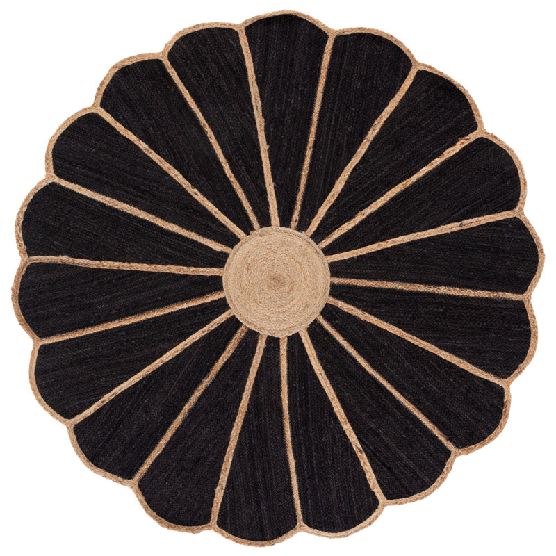 Natural Fiber 384 Flatweave Jute Floral Indoor Use Only Rug, Round 5'