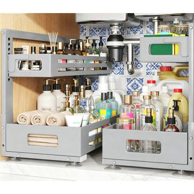 Under Sink Organizer, Pull Out Drawer, 21IN Depth, Gun Gray, 2 Pack