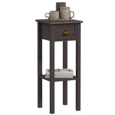 Black Narrow End Table with Drawer & Bottom Shelf, Slim Side Accent Table, Space Saving Nightstand for Living Room Bedroom Small Corners