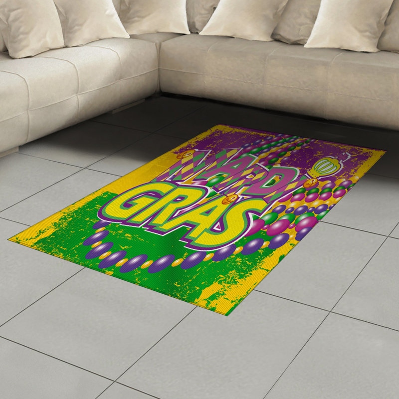 Tapis décoratif en fibres de polyester à haute densité Mardi Gras, Rectangle— 4 pi x 5 pi 8 po