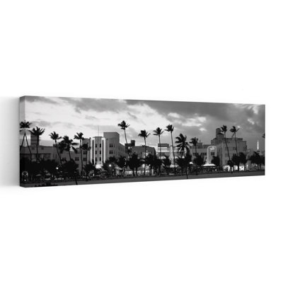 Buildings Lit Up At Dusk, Ocean Drive, Miami Beach, Florida, Usa Abstract Contemporary Palm Tree Architecture Beach Wall Art