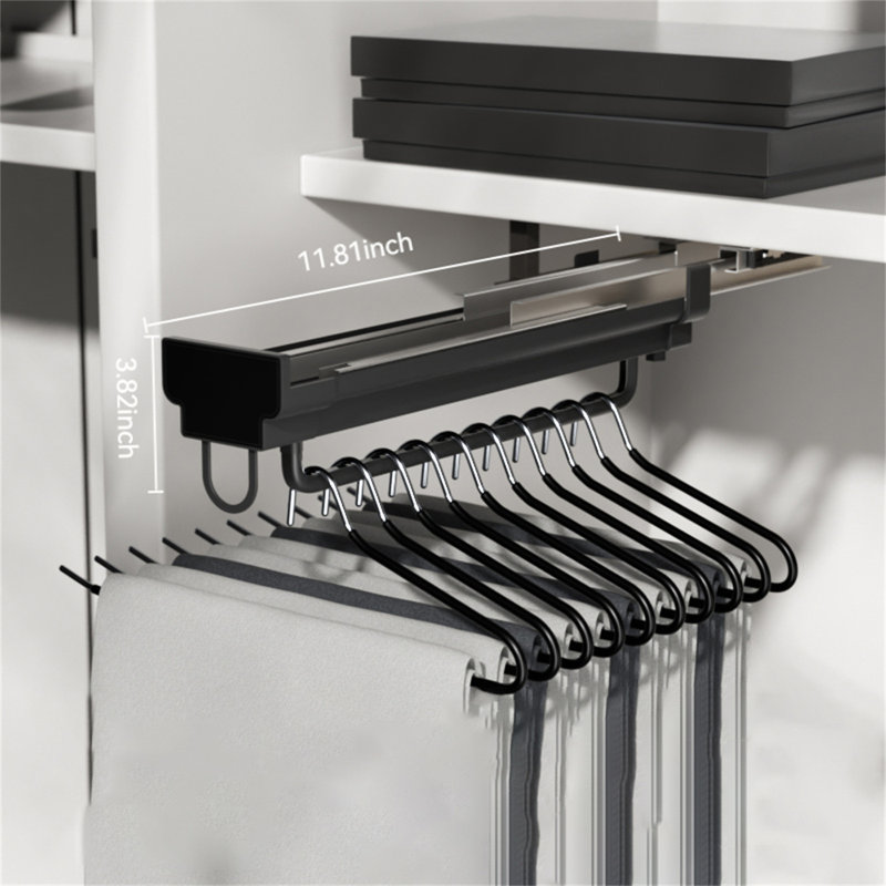 Porte-pantalons rétractable avec rail coulissant, H 3,74 po x l 2,95 po x P 11,81 po
