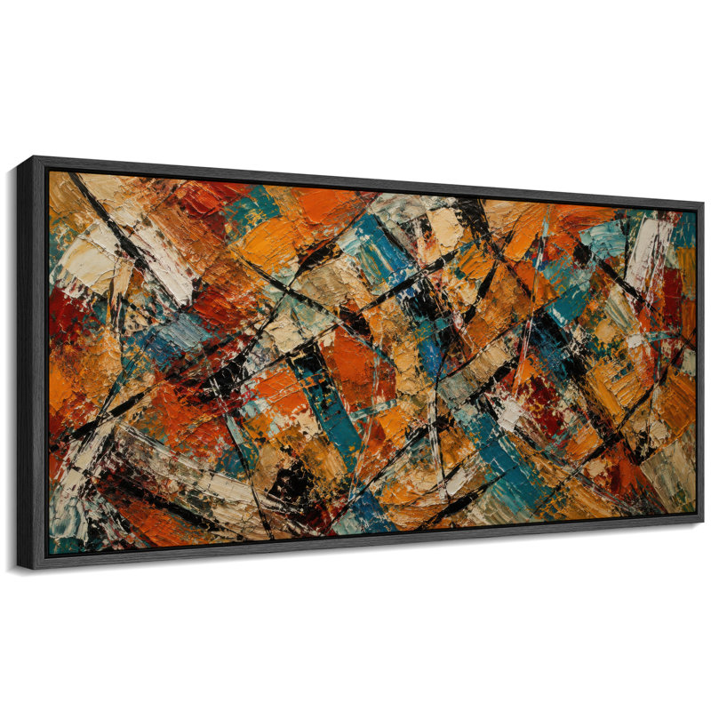 «Bold Orange Blue Abstract Expression», grande impression encadrée sur toile de la chambre principale, Black