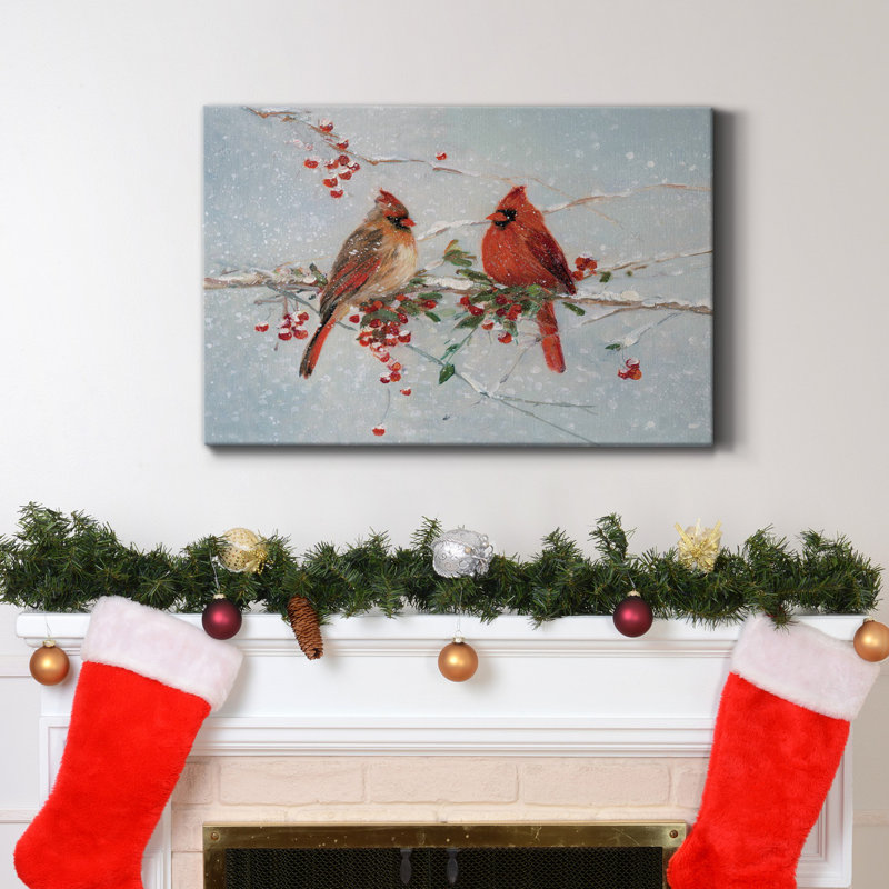 Cardinals In Winter Premium Gallery Wrapped Canvas - Ready To Hang, 18" H x 27" W x 1.5" D