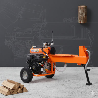 Portable 20-Ton Log Splitter with Automatic Return Ram System and Gear Pump, Powered by a 7HP Engine, Horizontal Full Beam Steel Wedge Design for Firewood Processing and Forestry Use, EPA Compliant, Finished in Orange