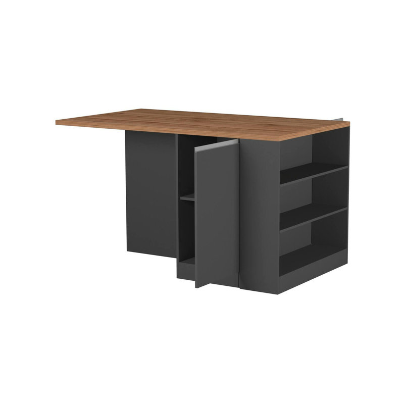 Naadirah Wood Kitchen Island, Anthracite/Oak