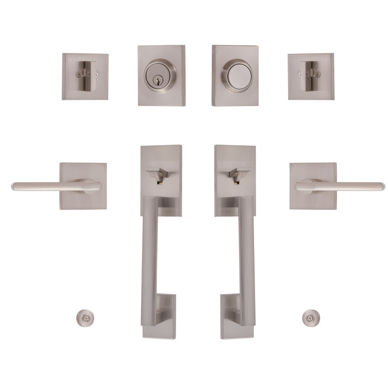 Ensemble de poignées avec pêne dormant à cylindre simple et porte et rosette, Nickel brossé