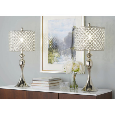 Lampe de table contemporaine 27 "Ashland avec perles de cristal rondes transparentes K9 et abat-jour de Grandview Gallery par LumiSource - Ensemble de 2