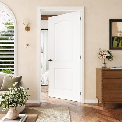 28" X 80" 2-Panel Molded Solid Interior Prehung Arch Top Door With Black Hinges, Solid Core Door Slab With Frame, Interior Door As Pantry Door, Bedroom Door, Laundry Door, Closet Doors, Room Doors, Right Hand