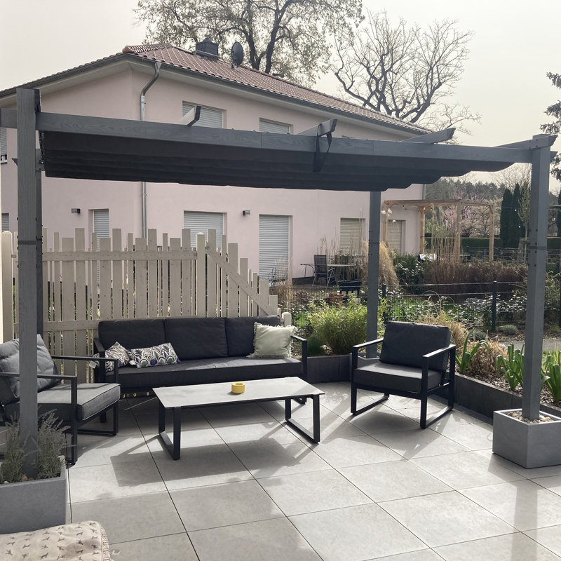 Pergola en aluminium mauve avec auvent, Gris, H 96,5 po x l 158 po x P 118 po