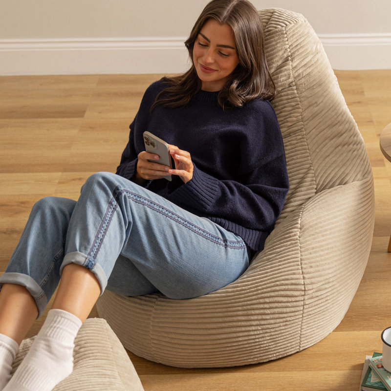 Dalton Corduroy Recliner Bean Bag and Footstool, Stone