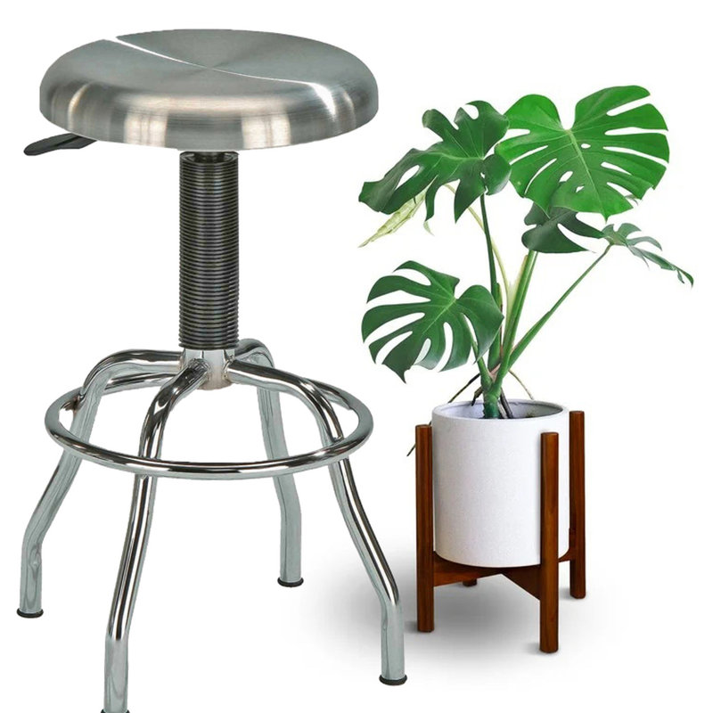 Tabouret de bar transitionnel en acier inoxydable - réglable, pied en plastique, argenté pour chaise de cuisine et de garage, rotation réglable sur 360 degrés, assemblage facile et finition