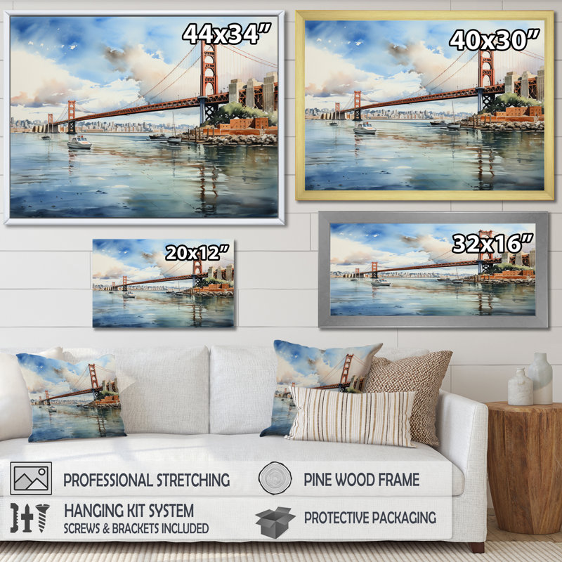 Pont bleu, merveille architecturale I - impression, Toile tendue, H 16 po x l 32 po x P 1 po
