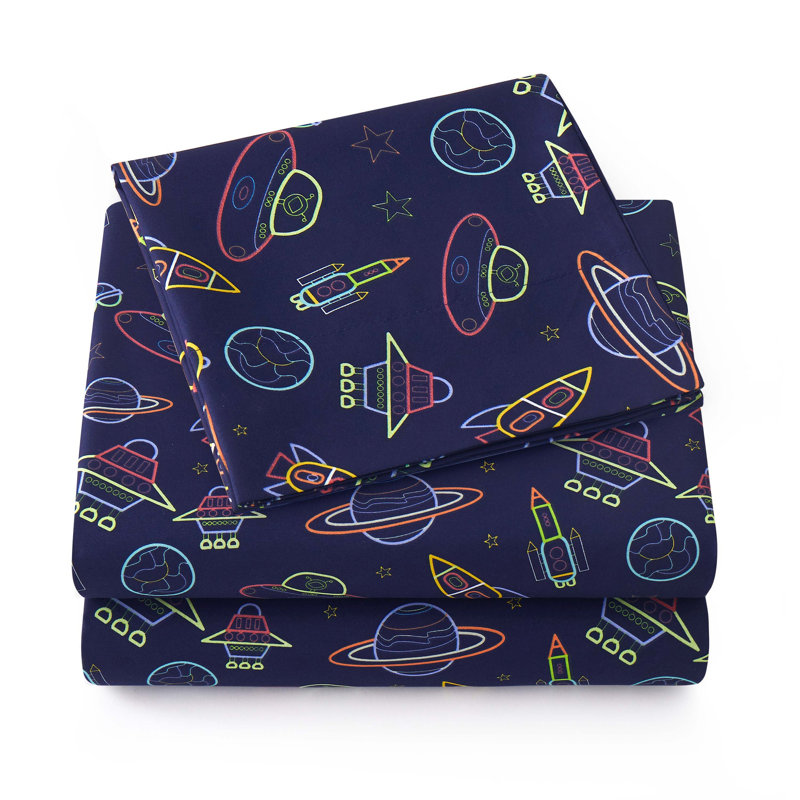 Kids Printed Classic Microfiber Sheets, Full, Neon Space