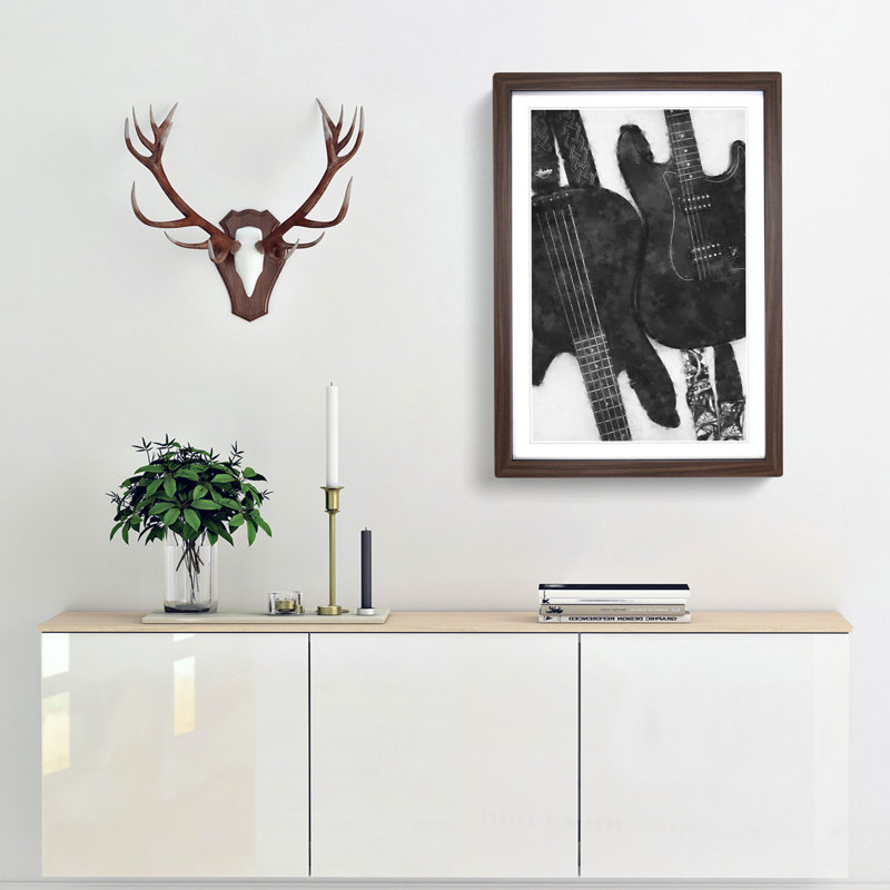 Bass & Electric Guitar - Picture Frame Graphic Art Print, 63cm H x 45cm W x 2cm D, Walnut Framed