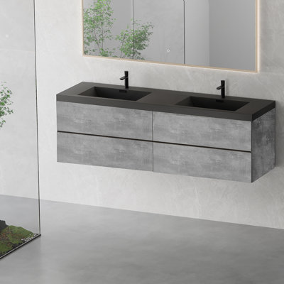 Meuble-lavabo flottant avec lavabo, armoire de rangement murale pour ranger les essentiels, conception moderne avec tiroirs à fermeture en douceur et lavabo de qualité supérieure