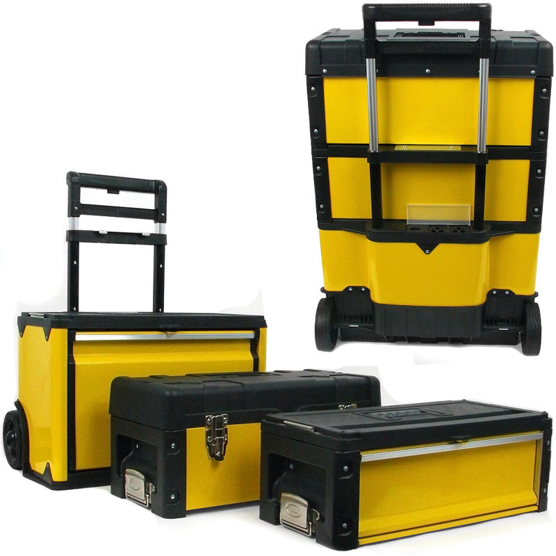 Stalwart Portable Tool Box with Wheels Stackable 3-in-1 Tool Chest Foldable Comfort Handle and Latches
