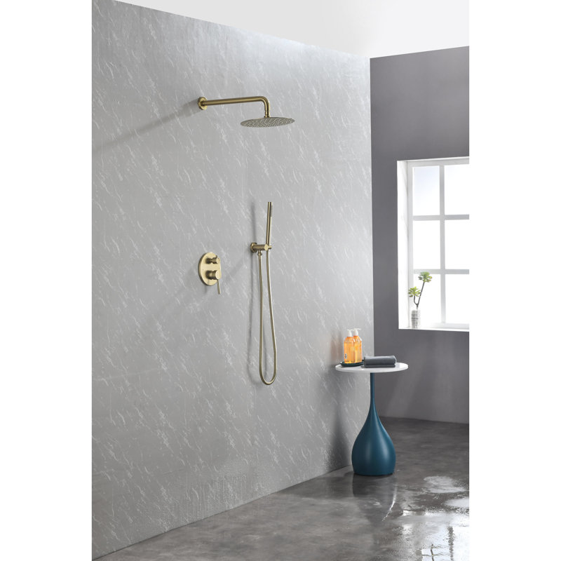 Système de douche pour salle de bain, avec pomme de pluie en acier inoxydable de 10 po et robinet mural, haut