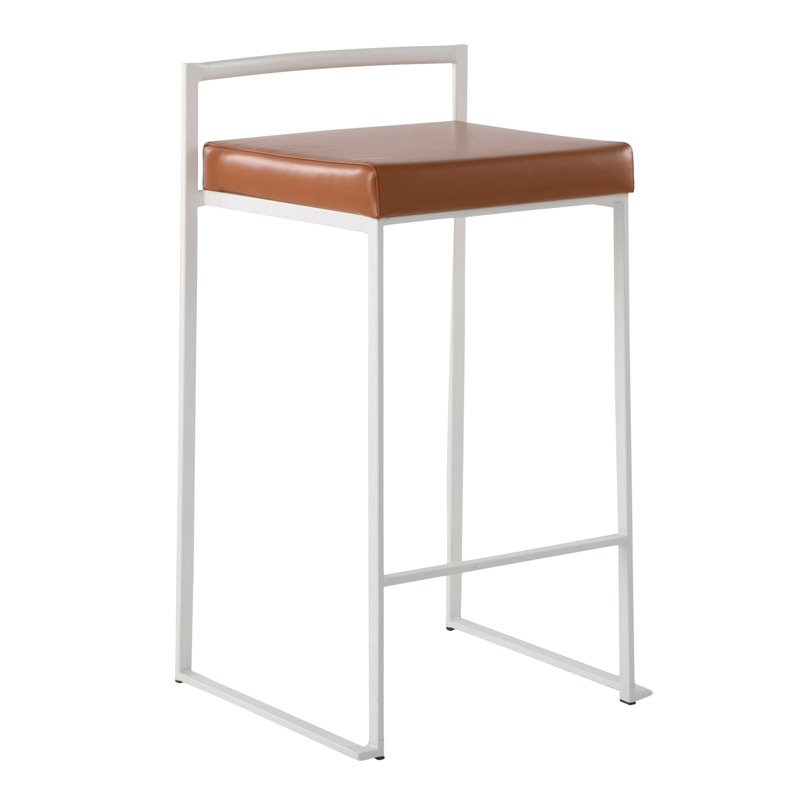 Contemporary Counter Stool, Siège brun / cadre blanc, 2